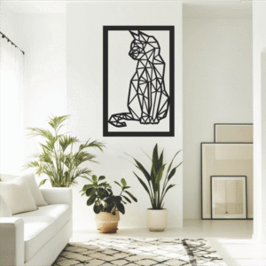 Aplique decorativo MDF gato geométrico para pared