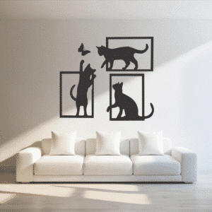 Aplique MDF de gatos enmarcados para decoración de living
