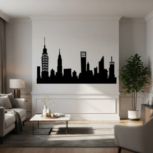 Silueta ciudad moderna en MDF decorativo para pared